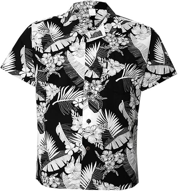 Palmwave Mens Hawaiian Cotton Aloha Shirt, Short Sleeves Button Down Beach Clothing. Big Mens Shirt, Floral Casual Shirt.