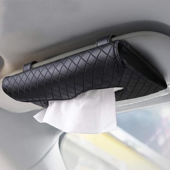 Car Tissue Holder - Sun Visor Napkin Holder, PU Leather Backseat Tissue Case for Truck (Black)