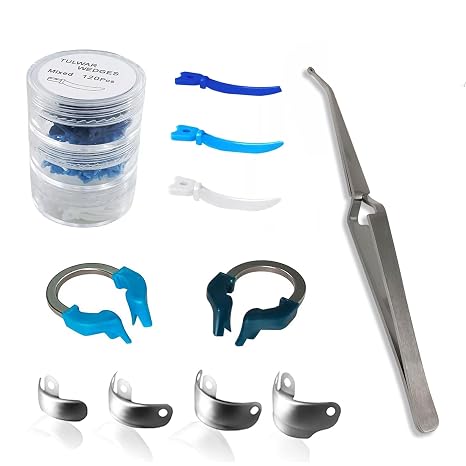 Dental Sectional Matrix System kit, Include Matrices Tweezer Forceps, W5 Dental Wedges Plastic, C2 Set for Orthodontics and Dental Restorations