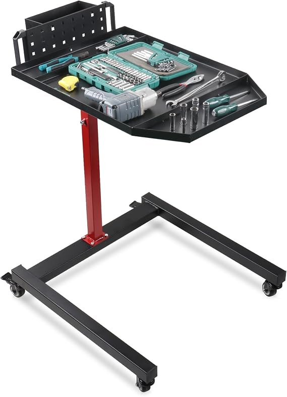 HKTE Adjustable Work Table, Height Range 32 to 50, Mobile Rolling Workbench