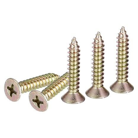 DTGN 25Pcs #10x1 Flat Head Wood Screws, Brass Phillips Self Tapping Screws - Good for Woodworking, Furniture - Gold