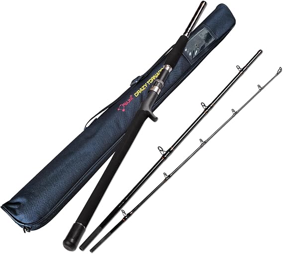 Portable Saltwater Offshore Heavy 3-Piece Travel Graphite Baitcasting Fishing Poles Casting Boat Jigging Trolling Conventional Rods with Rod Case Bag (6'/7'/8')