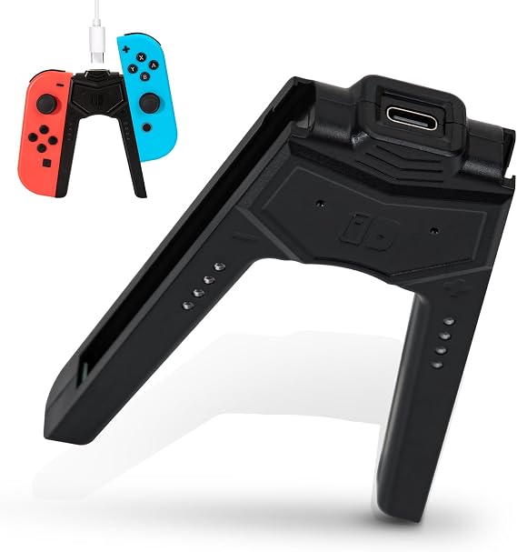 Joy-Con Charging Grip 1PCS for Switch/OLED, 6.6ft USB-C Cable & Dual Charger - Play While Charging, Shaped Ergonomic Handle with | Black