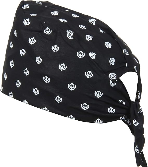 BISMAADH 100% Cotton Sikh Religious Khanda Printed Patka Durag Skull Cap