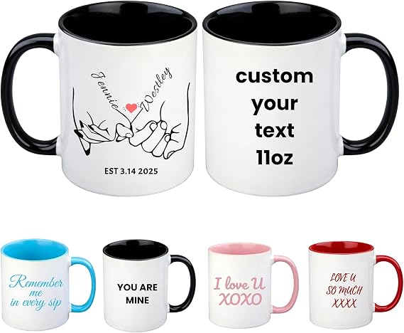 Mason Life Custom Mug - Double-Sided Personalised Name Print, Microwave Safe, Ideal Anniversary & Valentine’s Day Gift for Him Her, Reusable Coffee Tea Cup for Couples