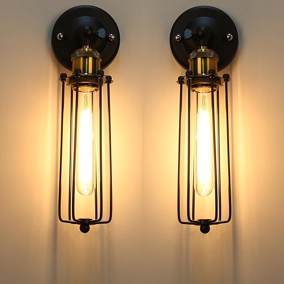 Chrasy 2 Packs Industrial Vintage Metal Cage E27 Wall Lamp