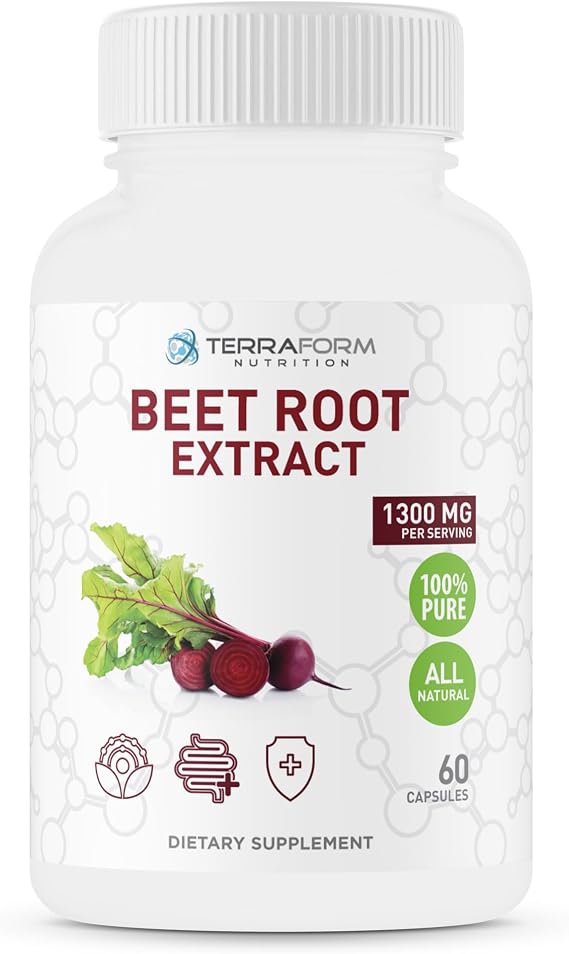 Red Beetroot Extract 1300mg per Serving Powdered Beetroot Supplement - 60 Capsules - 1 Month Vegan Friendly - Made in USA