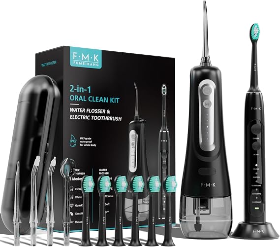 Water Flosser & Electric Toothbrush for Adults 2-1 Oral Clean Kit Black