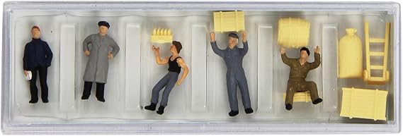 Preiser Loading Dock Workers (5) w/Crates & Hand Cart HO Scale Models