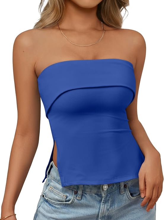 AUTOMET Going Out Tube Tops for Women 2026 Trendy Summer Off Shoulder Backless Cute Work Shirts Vacation Top Y2k Outfits