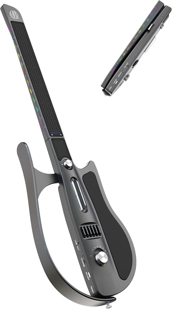 Intelligente Gitarre Saitenlose Gitarre Tragbar und Faltbar Schwarz mit app-steuerung akkordgenerator integrierter drum-machine und lautsprechern midi multidimensionale noten