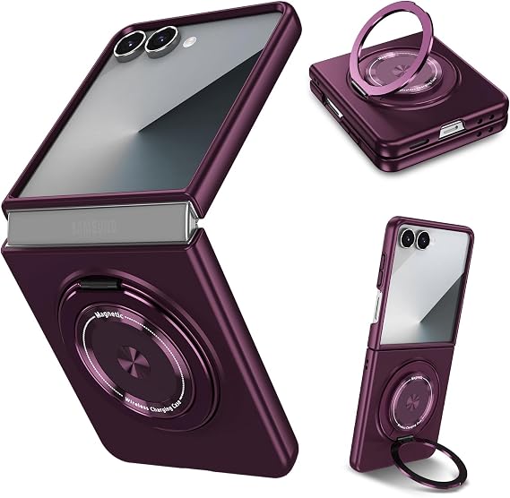 Phone Case for Samsung Galaxy Z Flip 7 with Stand (Purple) | Compatible with MagSafe Magnetic for Samsung Z Flip 7 Case with Ring Holder, Slim Aesthetic Shockproof Cover Women Men