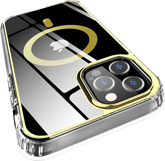 Hasaky Magnetic Case Designed for iPhone 13 Pro Max 6.7 inch Case Compatible with MagSafe,Crystal Clear Sparkle Glitter [Non-Yellowing] TPU+PC Military Grade Full Body Shockproof Protective Case -Gold