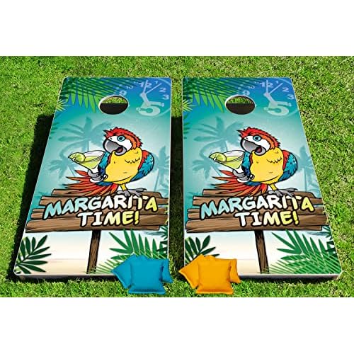 Margarita Time Parrot Pro Style Cornhole Bean Bag Toss Game 24x48 with 8 Regulation 16oz Bags