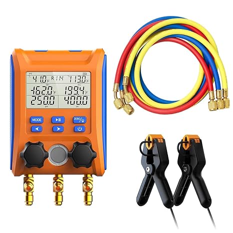 Elitech Digital Manifold Gauge Set LMG-10 2-Way Valve Manifold and Refrigerant Charging Hose