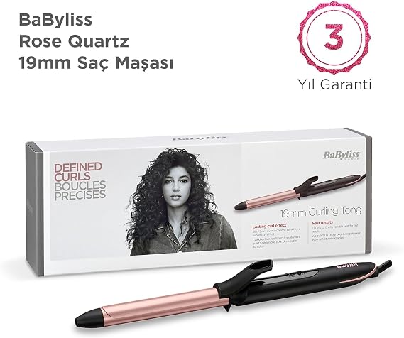 BaByliss Saç Maşası Rose Quartz, 210 Derece, 19mm Gövde, Kuvars-Seramik Kaplama, 6 Dijital Isı Ayarı, C450E