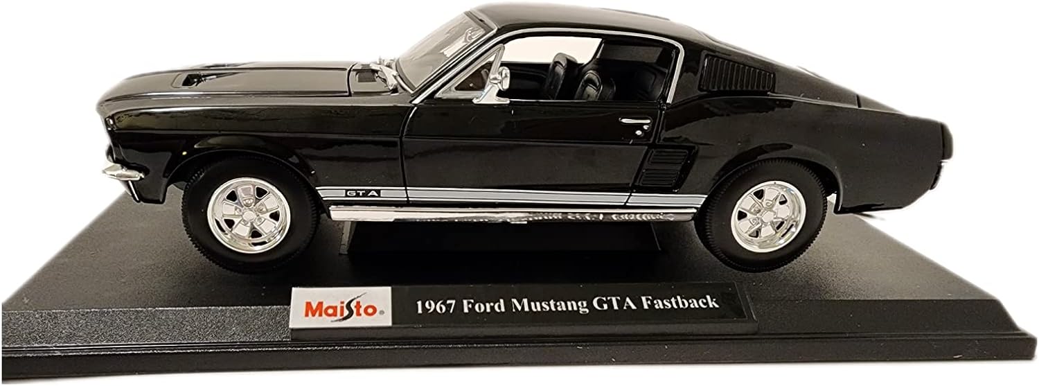 Maisto Year 2014 Special Edition Series 1:18 Scale Die Cast Car Set - Metallic Black Color Classic Coupe 1967 FORD MUSTANG GTA FASTBACK with Display Base Car Dimension: 10 x 3-12 x 3 by Maisto