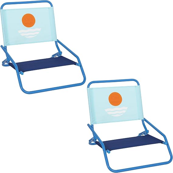 Rio Brands 1-Position Low-Profile Folding Beach Chairs, Lightweight Steel Outdoor Portable Camping Chairs, Supports up to 190 lbs.