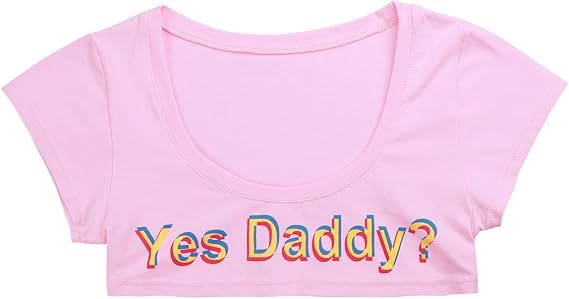 Womens Yes Daddy Printing Stretchy Cotton Crop Tops Vest Blouse Short T-Shirts