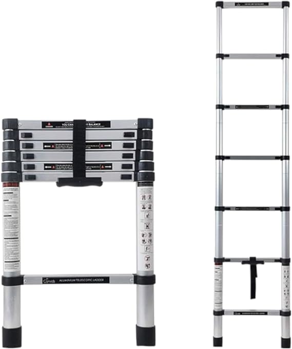 7 Basamaklı Paslanmaz Çelik Teleskopik Merdiven – 150 Kg Kapasiteli, 2 Metre, 5,7 Kg, Katlanır ve Taşınabilir