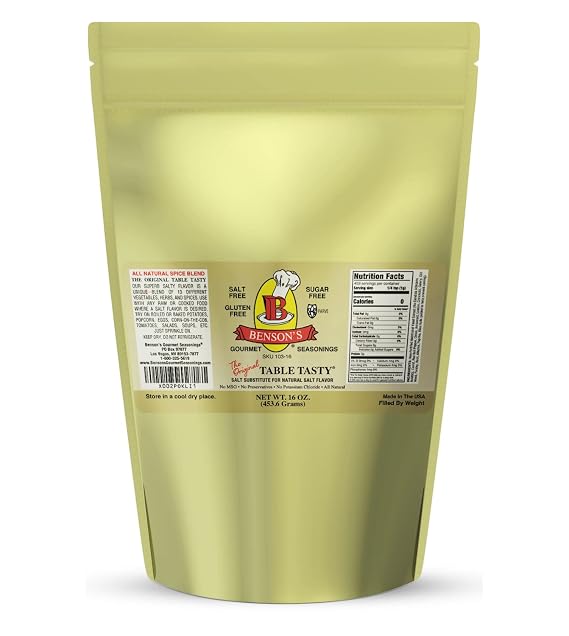 Bensons - Table Tasty Salt Substitute, Salt-Free Gourmet Popcorn Seasoning, No Sodium, No Potassium Chloride, No MSG, Gluten Free, 1 Pound Bag