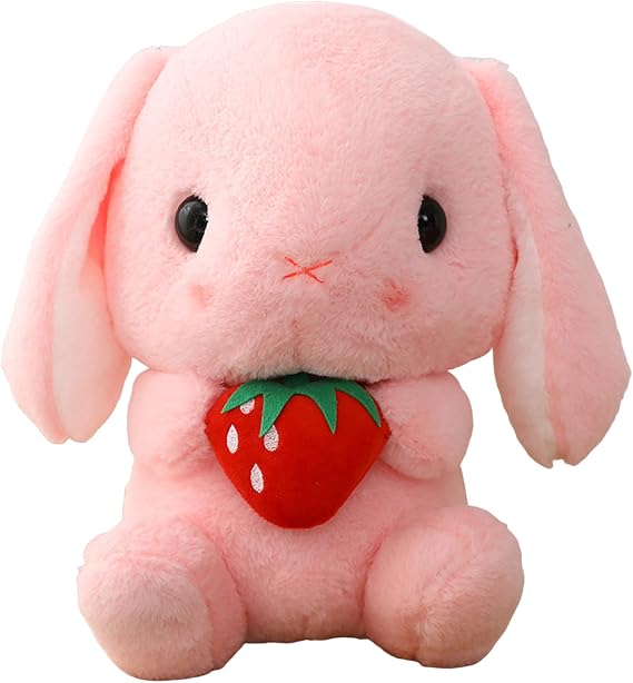 HOUPU Lop Bunny Plush 8.6in Pink Strawberry Stuffed Rabbit Gift | Kids Bedding Super Soft Plush Cuddle Pillow Buddy, Skin Gentle Texture for Multi-scene Household Decoration