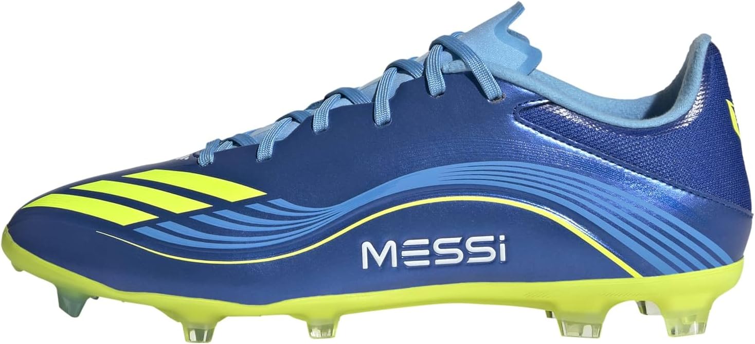 adidas Unisex-Adult F50 Messi League Firm Ground/Multi Ground, Team Royal Blue/Solar Yellow/Semi Blue Burst, 5