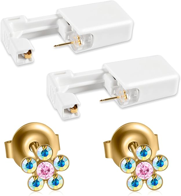 PAIR Disposable Sterile Ear Piercing Unit Flower/Butterfly Ear Tragus Piercing Gun Home Use NO PAIN Piercer Tool Machine Kit Stud