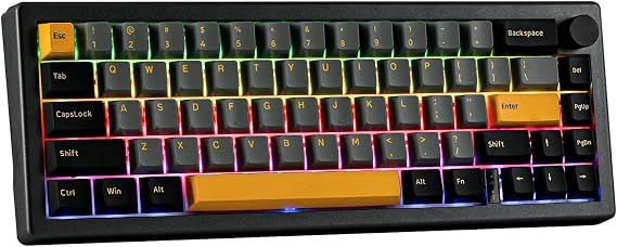EPOMAKER EK68 65% Gasket NKRO Hot Swappable 2.4Ghz/Bluetooth 5.0/USB-C Wired Mechanical Gaming Keyboard with Knob, South-Facing LED, 3000mAh Battery, RGB Backlight for Win/Mac (Gateron Pro Yellow)