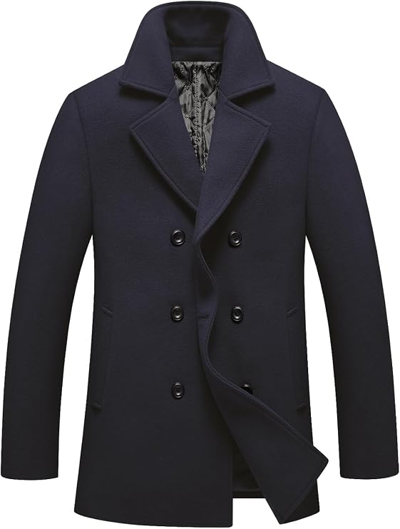 FTCayanz Men's Winter Pea Coat Slim Fit Trench Coats Double Breasted Warm Wool Blend Overcoat