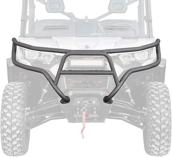 SuperATV Front Bumper for Can Am Defender | 1.75" Steel Tubing | Heavy-Duty Bumper for Defender HD Models, Brush Guard, Black Powder Coat Finish, Light Bar Compatible, USA Made