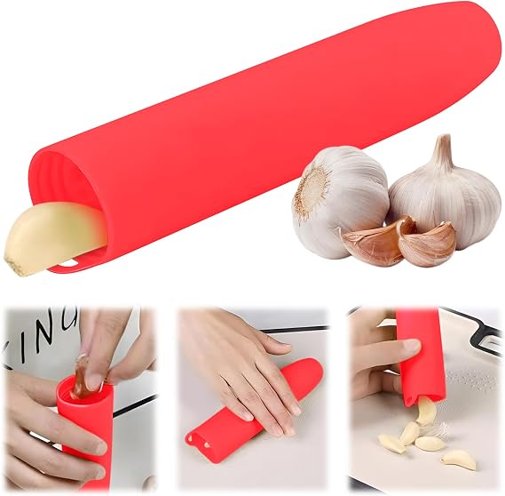 Silicone Garlic Peeler Tube- Garlic Roller Peeling Tube Tool Garlic Odorfree Peel Garlic Easy Roll Tube Useful Kitchen Gadgets (Red)