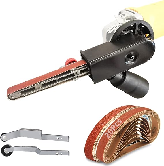 Belt Sander Attachments for Angle Grinder, Detailing File Sander adapter, US 5/8-11 Thread, Suitable for Welding Points Grinding,Woodworking and Metal Rust Removal (20pcs Sanding Belts)