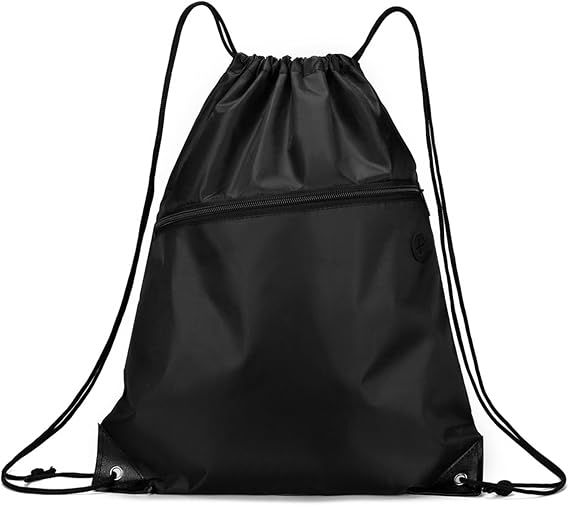 Drawstring Bags, Large Capacity PE Bags Drawstring Gym Bag, Waterproof Backpack String Swim Sports Bag with Outside Zipper for Men Women Boys Girls for School Sports Swimming Beach Gym Travel