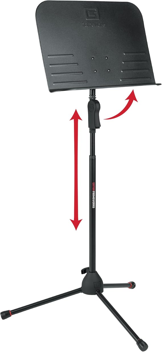 Gator Frameworks Deluxe Tripod Style Sheet Music Stand, with Easy Squeeze Deluxe Clutch for Height Adjustment (GFW-MUS-2000)