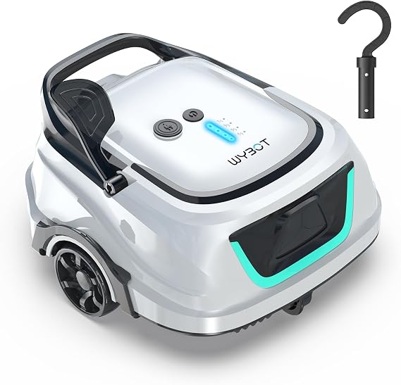 WYBOT A1 Robotic Pool Cleaner Dual-Layer Filtration, Strong Suction, 130 Mins Runtime, Cordless Pool Vacuum for Above-Ground & Flat Pools up to 1,100 Sq. Ft., 4 Cleaning Modes(Black in White)