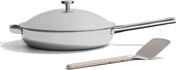Our Place Titanium Always Pan Pro - 27cm(2.65L) No-Coating Nonstick Skillet | Tri-Ply Titanium & Stainless Steel | Safe for Oven, Induction & All Cooktops up to 535°C | Includes Spatula | Chrome