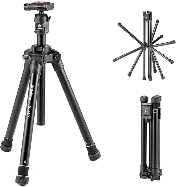 Velbon 437006 ULTREK UT-3AR Travel Tripod, 5 Tier Ultra Lock, Total Height 53.5 inches 135.5 cm, Shrink Length 11.6 inches 29.5 cm, Leg Diameter 0.8 inches 21 mm, Small Size, Freedom Head Stand, Arca Swiss Compatible, Aluminum Legs