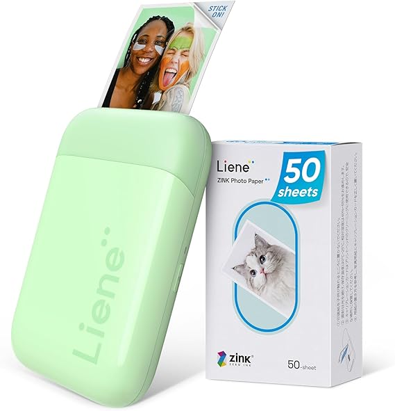 Liene Pearl K100 Photo Printer, 2x3 Mini Portable Instant Phone Printer 50 Zink Adhesive Paper, Bluetooth 5.2 Compatible w/iOS & Android, Small Color Picture Printer for iPhone Smartphone Green