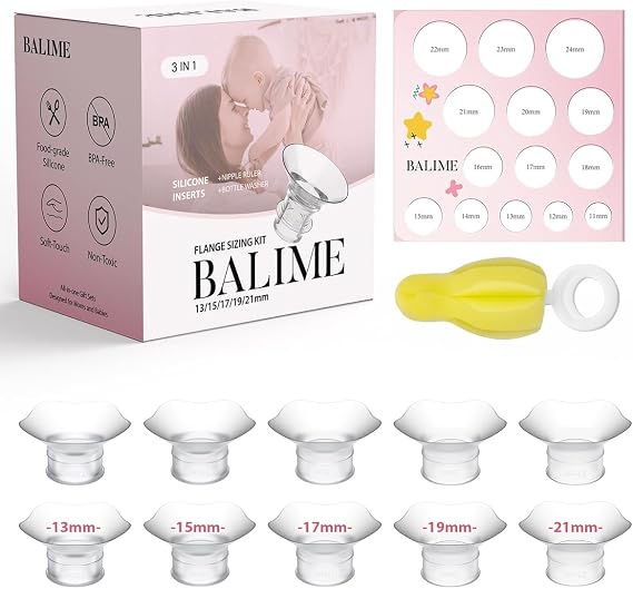 Flange Inserts 10PCS 13/15/17/19/21mm for 24mm Flange/Shields of All Breast Pump, Nipple Measurement Card, Compatible with Medela Elvie Momcozy Spectra Jheppbay Bellababy