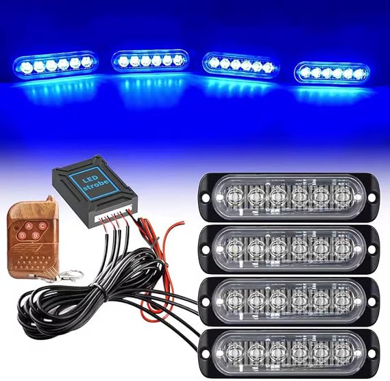 LED Emergency Strobe Light 4X6 LED Surface Mount Warning Emergency Flashing Lights Construction Caution Lights for Truck Off Road Car Firefighter Vehicles ATV SUV (Blue)