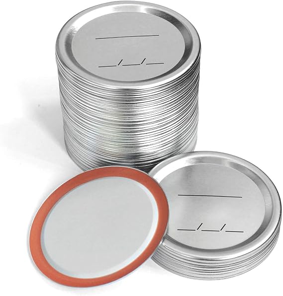 Canning Lids Regular Mouth For Ball/Kerr Jars, Split-Type Metal Mason Jar Lids with Silicone Seals, 24 Count, Silver