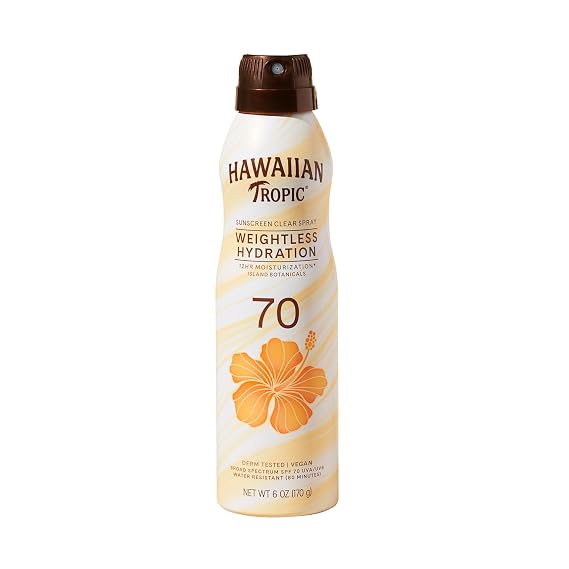Hawaiian Tropic Weightless Hydration SPF 70 Sunscreen Spray, 6 Oz
