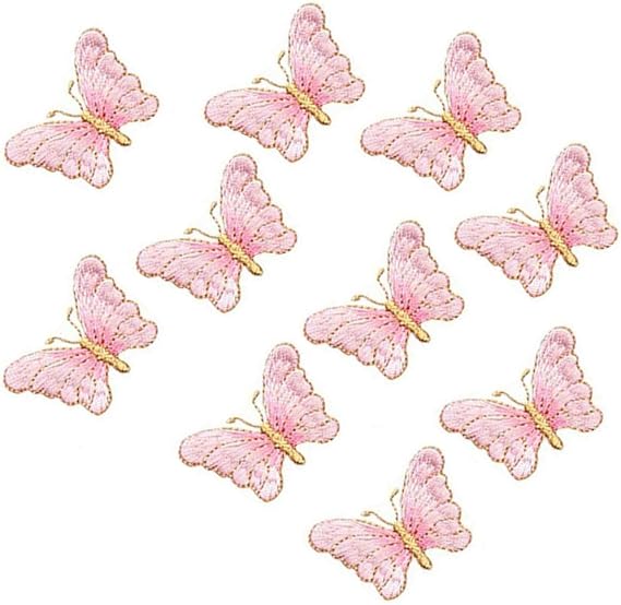 10 Pack Delicate Embroidered Patches, Butterfly Embroidery Patches, Iron On Patches, Sew On Applique Patch, Custom Backpack Patches for Boys, Girls, Kids, Super Cute! (Pink)