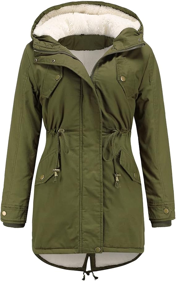 MEWOW Women's Winter Thick Fleece Lined Coat Big Size Warm Parka Hood Jacket