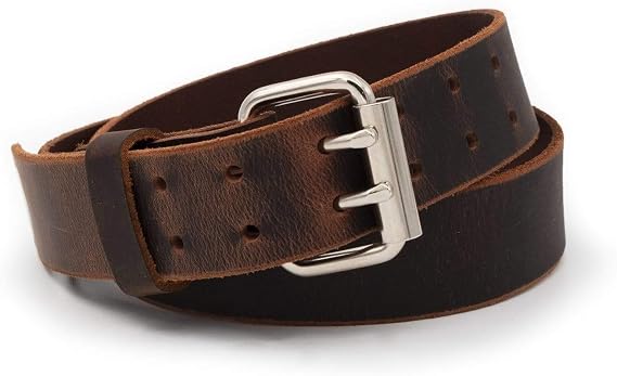 Main Street Forge Double Down Leather Belt for Men Made in USA, Two Prong Work Belt, Full Grain Casual Belt for Jeans