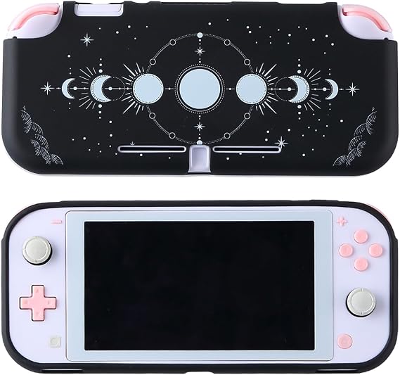 Case for Nintendo Switch Lite Protective Accessories Soft Silicone Cover Shell Compatible ONLY for Switch Lite Black Moon Phase Anti-Drop Shock Proof Aesthetic Protector