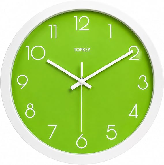Topkey Wall Clock 12" Silent Non Ticking Decorative Modern Wall Clock for Living Room, Bedroom and Kitchen - Green