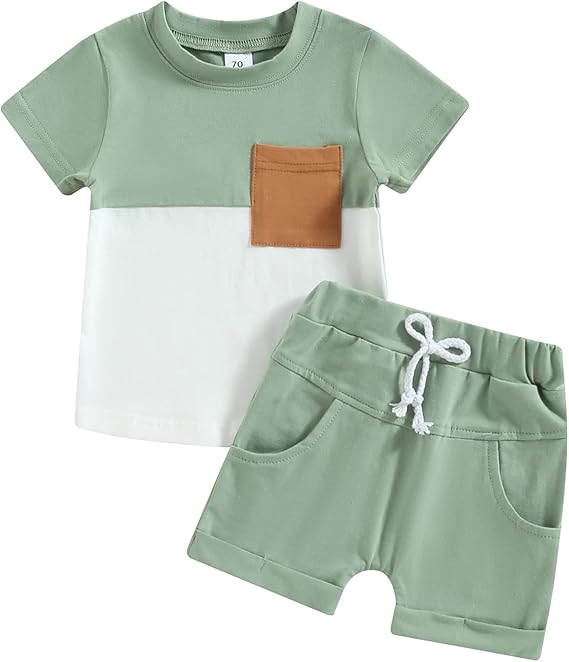 Toddler Baby Boy Summer Clothes Short Sleeve Crew Neck Tee and Shorts 2Pcs Baby Shorts Outfit