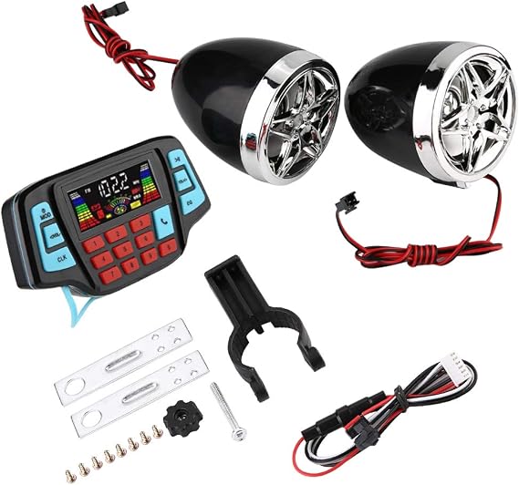 Qiilu Bluetooth Motorcycle Stereo Speakers,Waterproof Motorcycle BT MP3 Player o Stereo Speaker System USB Memory Card Carrier